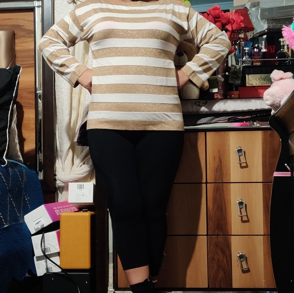 J.CREW SWEATER GOLD& SPARKLE STRIPE SEAMORE SZLAR - Picture 5 of 8